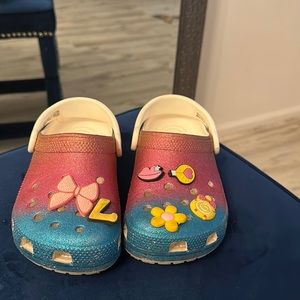 Girls colorful rainbow crocs size 1